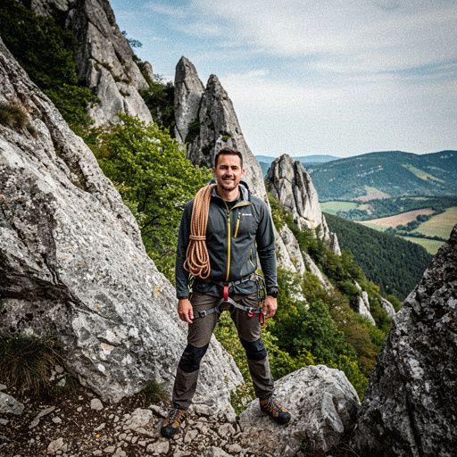 Alpesi táj a naplementében, mászók a horizonton.